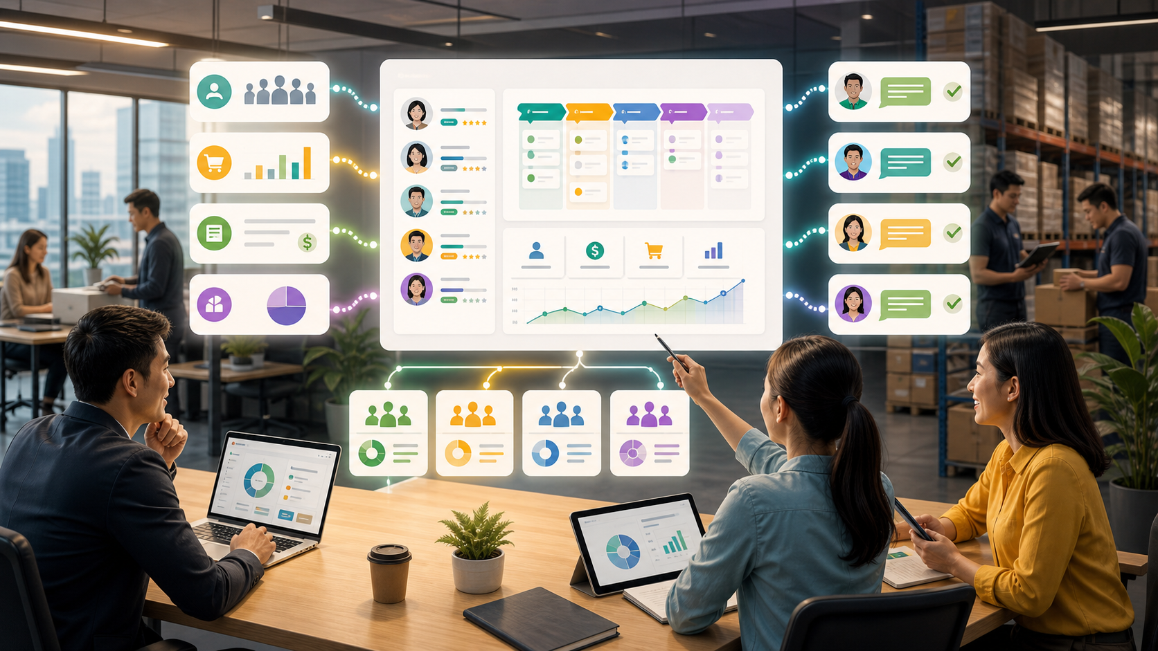 CRM follow-up workflow connected to AutoCount sales and customer data