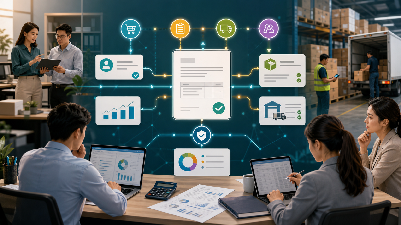 AutoCount e-Invoice workflow connected with ERP, delivery, customer and supplier records
